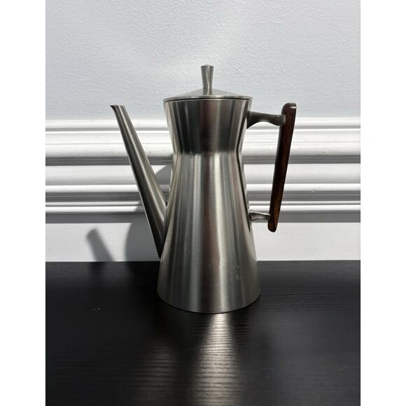 Vintage Metawa Holland Real Pewter Coffee/Tea Pot Kettle w/ Lid Wood Handle - Picture 1 of 7